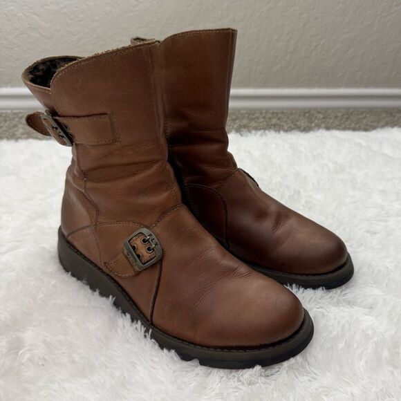 Fly London Women's MES 2 Wedge Heel Buckle Mid Calf Leather Zip - Picture 1 of 10